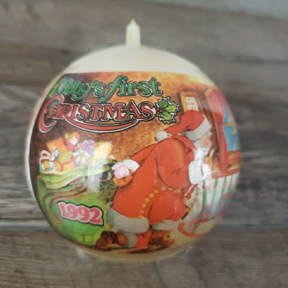 Baby's First Christmas Ornament 1992 Santa Satin Ball VTG 3"
